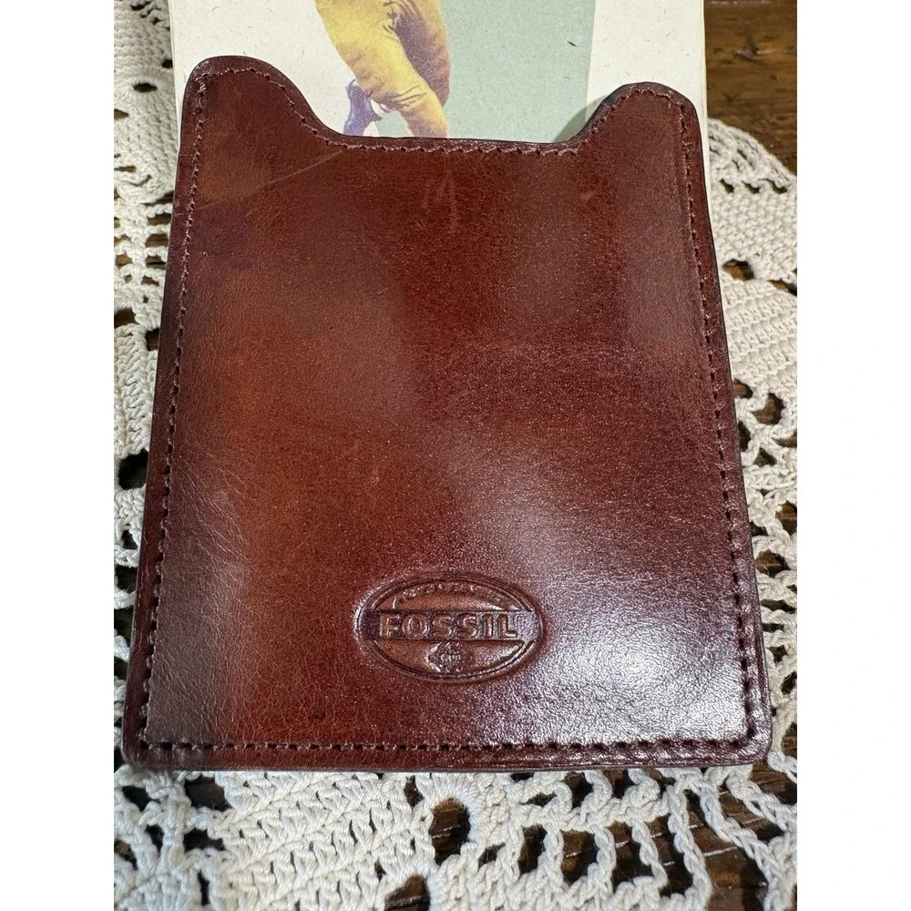 Fossil Money Clip Mens Wallet Holder Brown Leather No Fold Credit Card NEW w Box